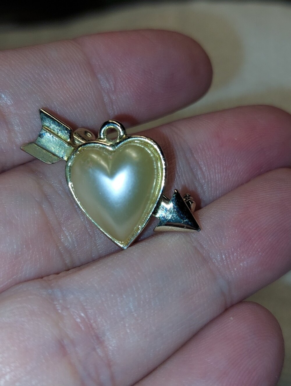 Gold Heart Arrow Pendant with Cream Pearl Center - Unbranded